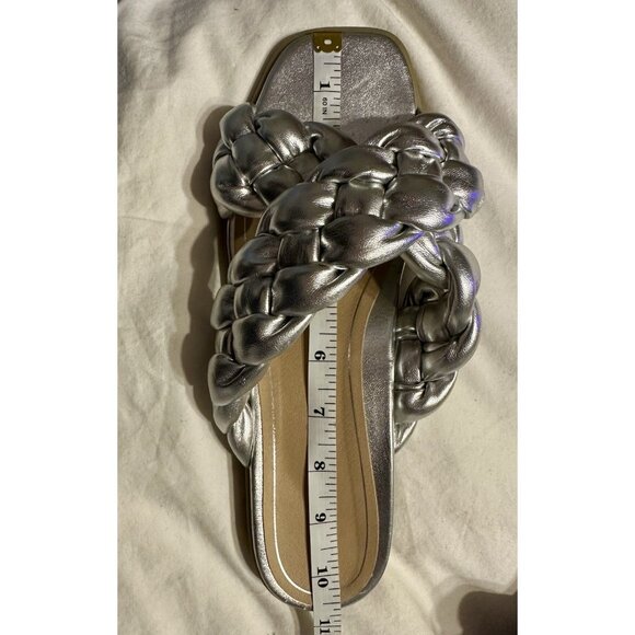 Vionic Size 11 Kalina Braided Cross Strap Slide Sandals Silver Metallic - Picture 8 of 9